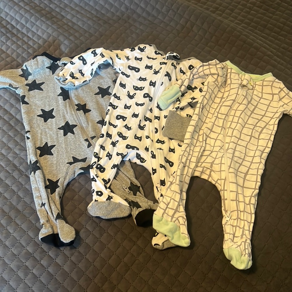 Set of 3. 0-3 month baby zip up sleepers